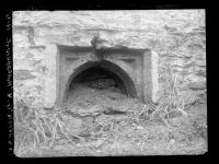 Old Roborough elvan carved niche - reputed to have come from Buckland Monachorum church - built into