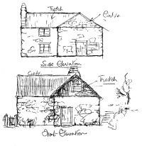 Drawing of Cripdon Farm, Manaton, as it was before it fell into ruin