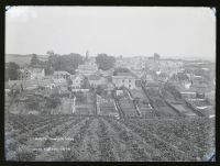 General view (spire on church being rebuilt), Tawton, North