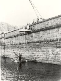 Royal Naval divers working on a  jammed valve at the Burrator Reservoir