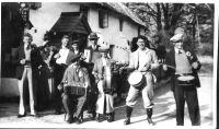 The Manaton minstrels outside the shop on the village green