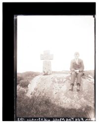 Mr Jankins by the cross in Fox Tor Mire