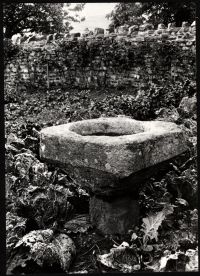 St Andrew's Church Font in vicarage garden.