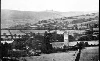 Manaton church from Manaton rocks with Hay tor in the distance