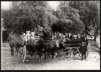 South Tawton Cross Tree & two wagonettes of people on choir outing to Plymouth - about 1908