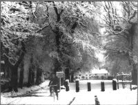 Cycling in the snow on Manaton Green