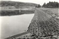 The embankment and valve tower of Trenchford reservoir