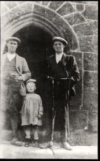 Will and Bill Wedlake & Will Wonnacott on steps of Oxenham Arms