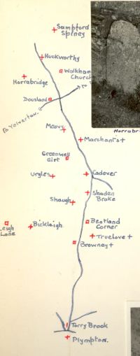 Plan of the location of features from Sampford Spiney to Plympton