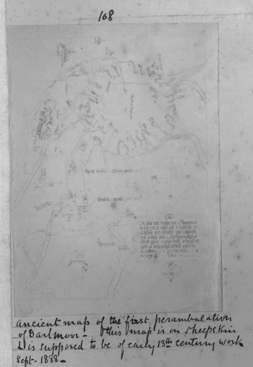 Map of Dartmoor showing the first perambulation of the moor during the 13th century