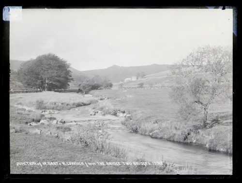 Junction of West Dart + River Cowsick from the bridge, Two bridges, Lydford