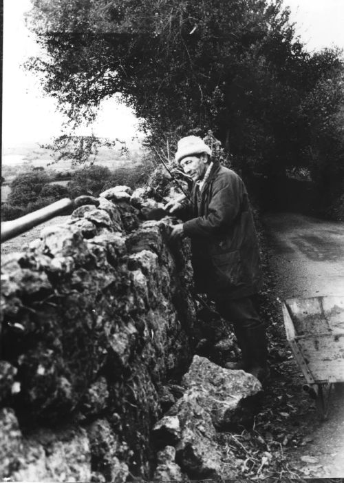 Photograph of Francis Germon repairing wall near Cross Park