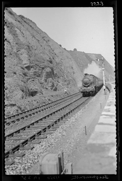 Steam train on coastal mainline at Teignmouth