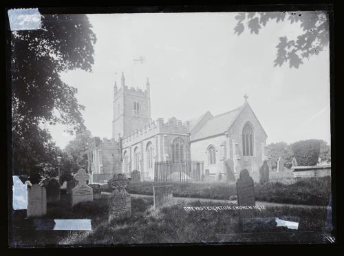 Church and churchyard from south east, Drewsteignton