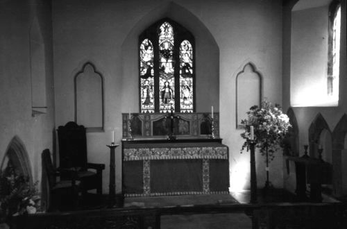 The altar and east window of Lustleigh Parish Church