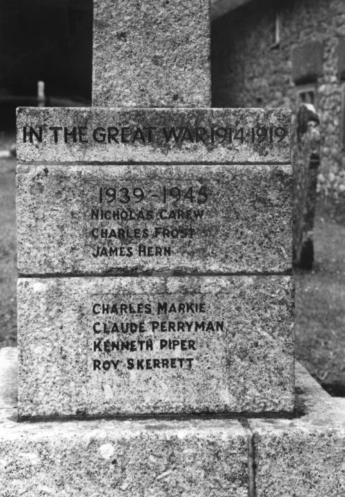 Churchyard war memorial detailing those Manaton men who fell in WW2