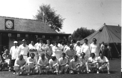 Celebrating the opening of the pavillion in 1978 with a match between Manaton Cricket Club and a Cel