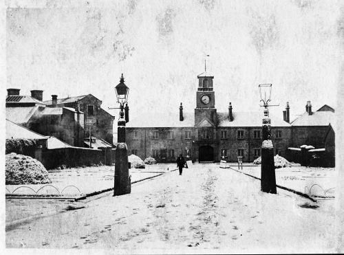 Dartmoor Prison gates in the snow