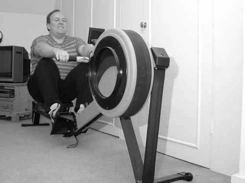 Paul Angus on his rowing machine