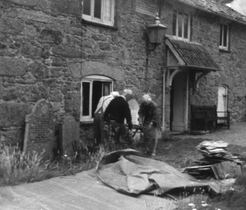 Inscribing Delabole Slates outside the Old Vestry as part of the Old Vestry restoration fund raiser