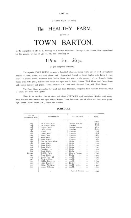 Sale document showing the particulars of Town Barton Farm, Deal Farm and Becky Farm. These were part