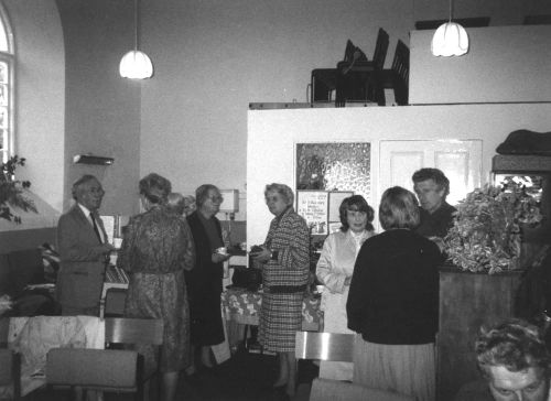 Talking after a service in the Lustleigh Baptist Church